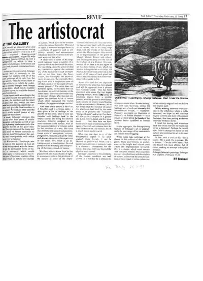 R.T. Shahani (Writer), The Aristocrat , 1993, Newspaper Clipping