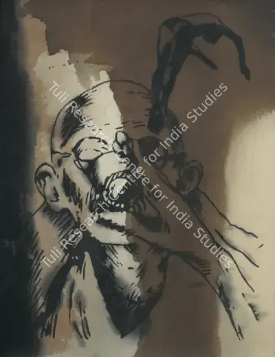 Atul Dodiya (Artist), Bapu Breaking His Fast, 1997, Painting