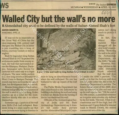 Ashok Bagriya (Reporter), Walled City but the wall's no more, 2003, Newspaper Clipping