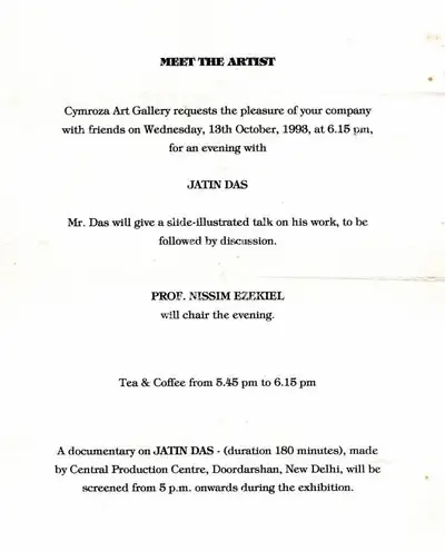 Jatin Das (Artist), Jatin Das, 1993, Solo Exhibition Invitation