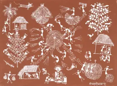 Jivya Soma Mashe (Artist), Untitled (Threshing) (Warli), Painting