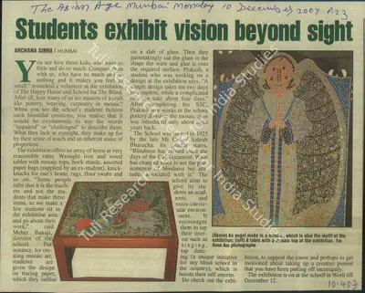 Archana Sinha (Reporter), Students Exhibit Vision Beyond Sight, 2007, Newspaper Clipping