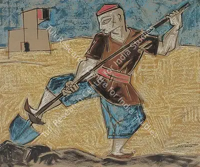 K.C. Aryan (Artist), Farmer, 1955, Painting