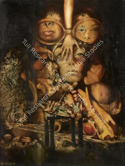 Bhattacharjee, Bikash (Artist). Surrealist Dream, 1969 | Painting, Pu.Mum/27.03.25, 2025 · Pundole