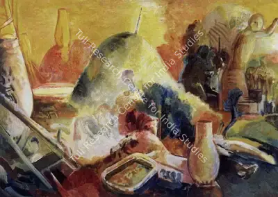 Akkhitam Vasudevan (Artist), Hay Stacks, 1992, Painting