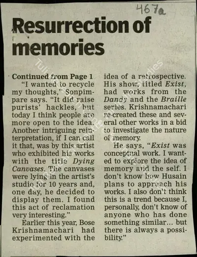 Gitanjali Dang (Reporter), Resurrection of Memories, 2005, Newspaper Clipping