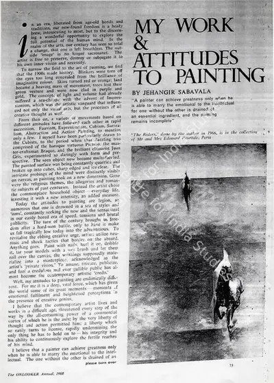Jehangir Sabavala (Writer), My work and attitudes to painting, 1968, Newspaper Clipping
