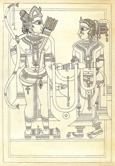 Kumar Mangalsinhji (Artist), Rama and Sita, 1945, Drawing