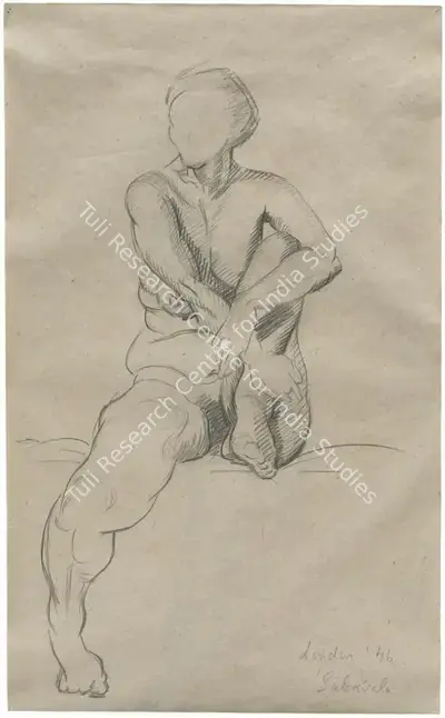 Jehangir Sabavala (Artist), Seated Nude, 1946, Drawing