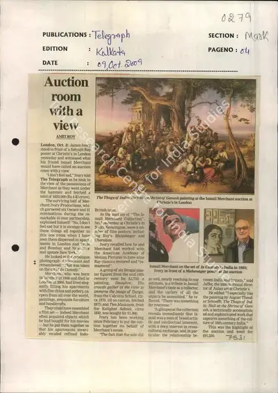 Amit Roy (Reporter), Auction Room with a View, 2009, Newspaper Clipping