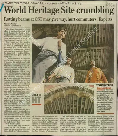 Rajendra Aklekar (Reporter), World Heritage Site Crumbling, 2006, Newspaper Clipping