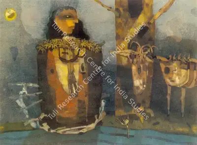 Pyne, Ganesh (Artist). The Encounter. Tempera on canvas, 1974 | Painting | FineArts | 00373535