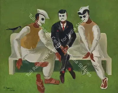 B.C. Sanyal (Artist), Musks & Men in Park, 1968, Painting