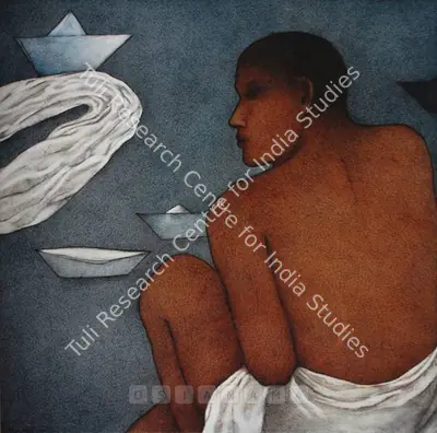 Chandra Bhattacharjee (Artist), The Man & The Boat, Painting