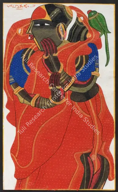 Thota Vaikuntam (Artist), Untitled (Woman with Parrot), 2002, Painting
