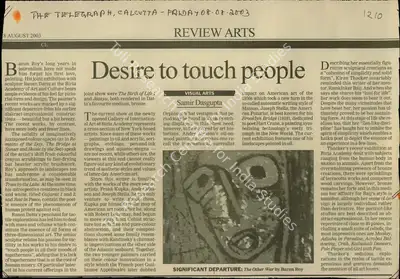 Samir Dasgupta (Reporter), Desire to Touch People, 2003, Newspaper Clipping