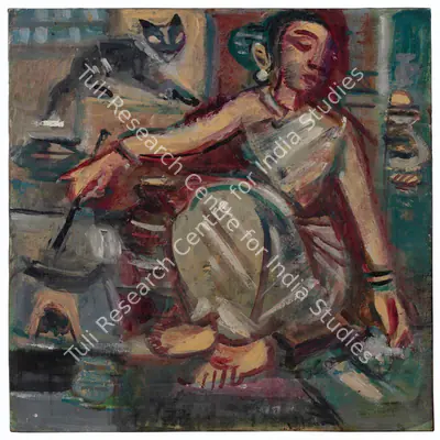 B.B. Mukherjee (Artist), Frying Fish, 1953, Painting