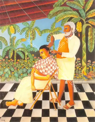 Nayanaa Kanodia (Artist), At the Barber's, 1993, Painting