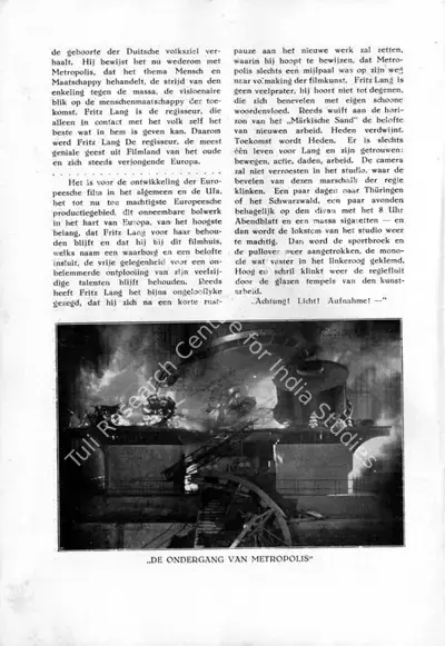 Erich Pommer (Producer), Metropolis, 1927, Film Programme