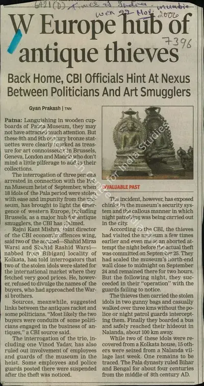 Gyan Prakash (Reporter), W Europe hub of Antique Thieves, 2006, Newspaper Clipping