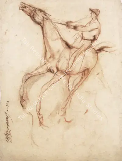 Sunil Das (Artist), Racing Horse Series, 1960, Drawing