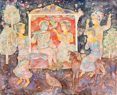 Sakti Burman (Artist), L'espoir, Korishna ou I'amour (Hope, Krishna or Love), 1990, Painting