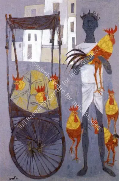 Subramanyan, K.G. (Artist). Man Selling Cocks. Watercolour on Paper, 1957 | K.G. Subramanyan, 2003 | Painting | FineArts | 00566137