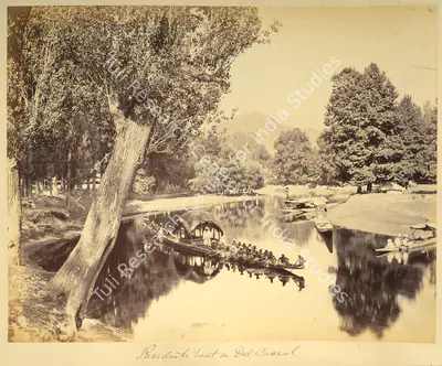 Studio Baker & Burke (Photographic Studio), Residents Boat on Dal Canal, Kashmir, 1867, Antiquarian Photograph