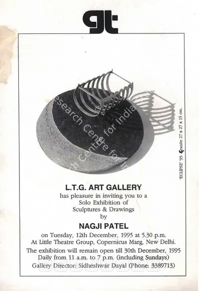 Nagji Patel (Artist), Sculptures & Drawings by Nagji Patel, 1995, Solo Exhibition Invitation