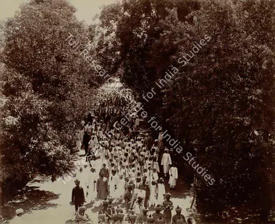 Studio Bourne & Shepherd (Photographic Studio), The Girasia College Student with His Highness the Maharaja Saheb of Bhavnagar on the left, 1909, Antiquarian Photograph