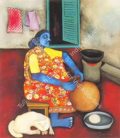 Shipra Bhattacharya (Artist), Radha and Pussy, 1991, Painting