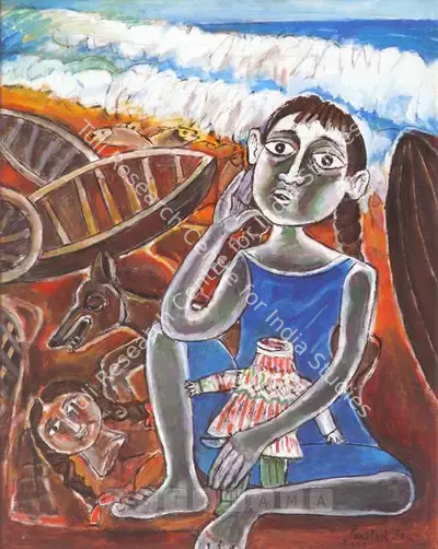 Paritosh Sen (Artist), Girl With The Broken Doll, 2005, Painting
