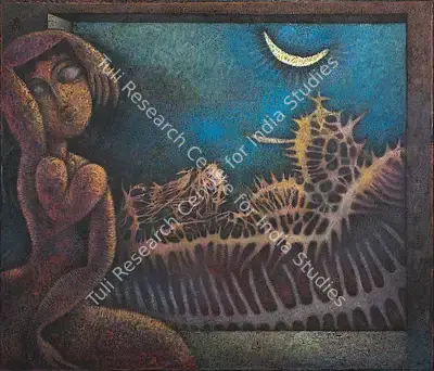 Prokash Karmakar (Artist), Woman in Moonlight, 1999, Painting