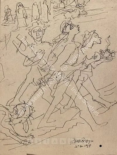 Ramkinkar Baij (Artist), On The Way To A Sacrifice, 1975, Drawing