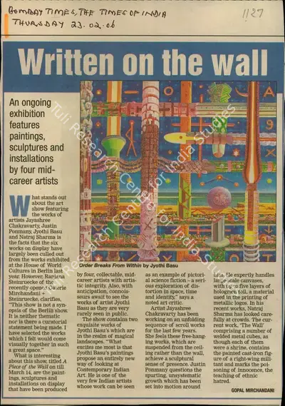 Gopal Mirchandani (Reporter), Written on the Wall, 2006, Newspaper Clipping