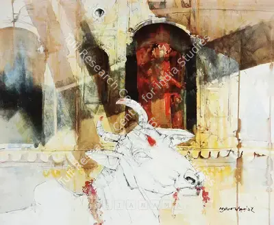 Shyamal Dutta Ray (Artist), Nandi, 1992, Painting