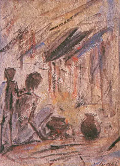 Gobardhan Ash (Artist), Food, Where is Food?, 1944, Painting