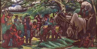 Chittaprosad (Artist), Untitled (Village Scene At Harvesting), 1951, Painting