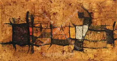 O.P. Sharma (Artist), Bawal Village, 1957, Painting