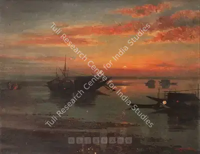 J.P. Gangooly (Artist), Moonrise, Painting