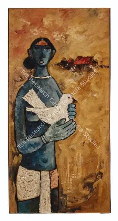 B. Prabha (Artist), Untitled (Girl with Dove), 1965, Painting