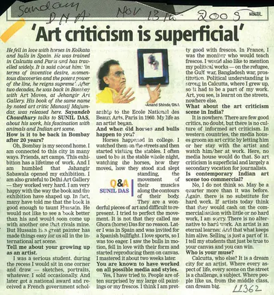 Anand Shinde (Reporter), Art Criticism is Superficial, 2005, Newspaper clipping