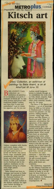Shalini Umachandran (Reporter), Kitsch art, 2003, Newspaper Clipping