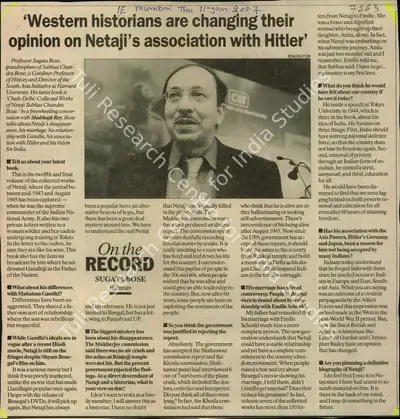 Western Historians are Changing their Opinion on Netaji's Association with Hitler, 2007, Newspaper Clipping