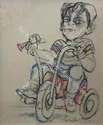 Paritosh Sen (Artist), Untitled (Boy on Tricycle), 1993, Drawing