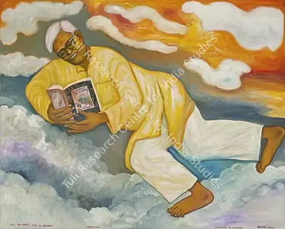 Chowdhury, Jogen (Artist). His Peaceful Life in Heaven - Homage to Bhupen, 2013 | Painting, AG.Onl/28.12.22, 2022 · Asta Guru