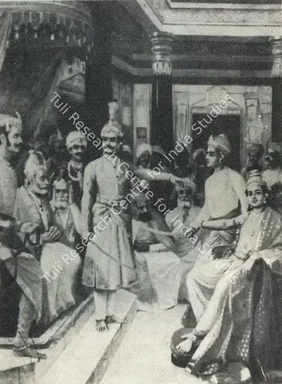Raja Ravi Varma (Artist), Shri Krishna as envoy, 1905, Painting