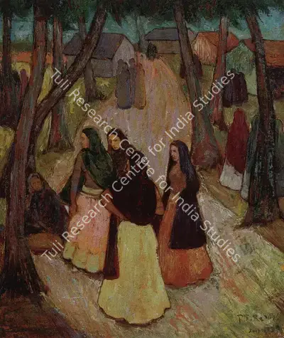 P.T. Reddy (Artist), Untitled (Village Scene), 1939, Painting