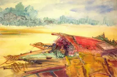 Gopal Ghose (Artist), At The Riverside, 1952, Painting