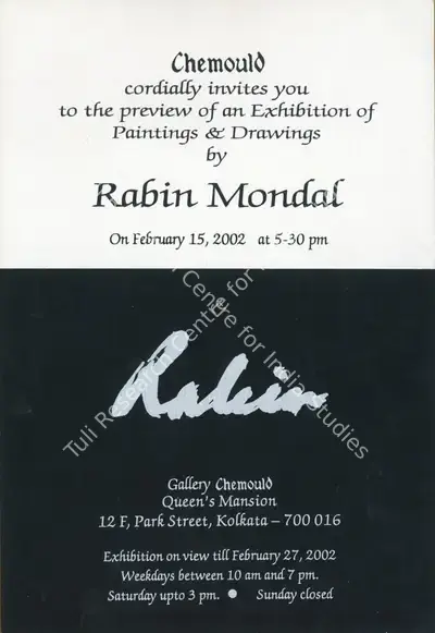 Rabin Mondal (Artist), An Exhibition of Paintings and Drawings by Rabin Mondal, 2002, Solo Exhibition Invitation